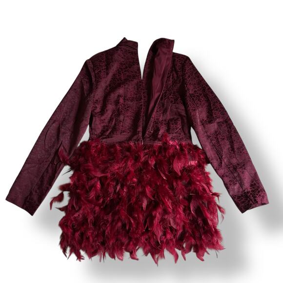 Loragal Feather Mini Dress NWT Burgundy Y2K Glam‎ Party Editorial Vibes - Picture 7 of 9